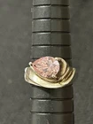 Vintage 925 Sterling Silver Pear / Teardrop Pink CZ Wide Swirl Setting Size 6