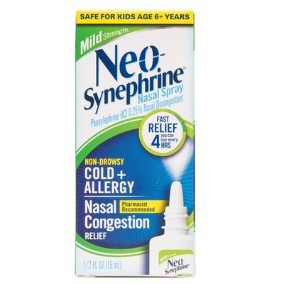 Neosynephrine Decongestant Nasal Spray for Cold & Sinus 0.5 Fl Oz (Pack of 1) 