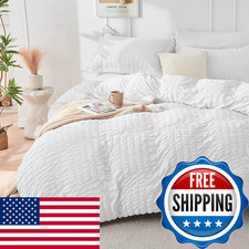 Hymokege White Duvet Cover King Size Ultra Soft 3-Piece Seersucker Duvet Cover