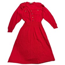 VTG Claire Thomson Dress Knit Long Sleeve Midi Stretch Waist Women Large USA Red