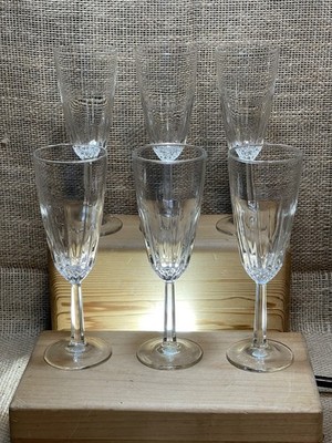 Set of 6 - Cristal D'Arques Diamanté diamond crystal champagne flutes / FRANCE