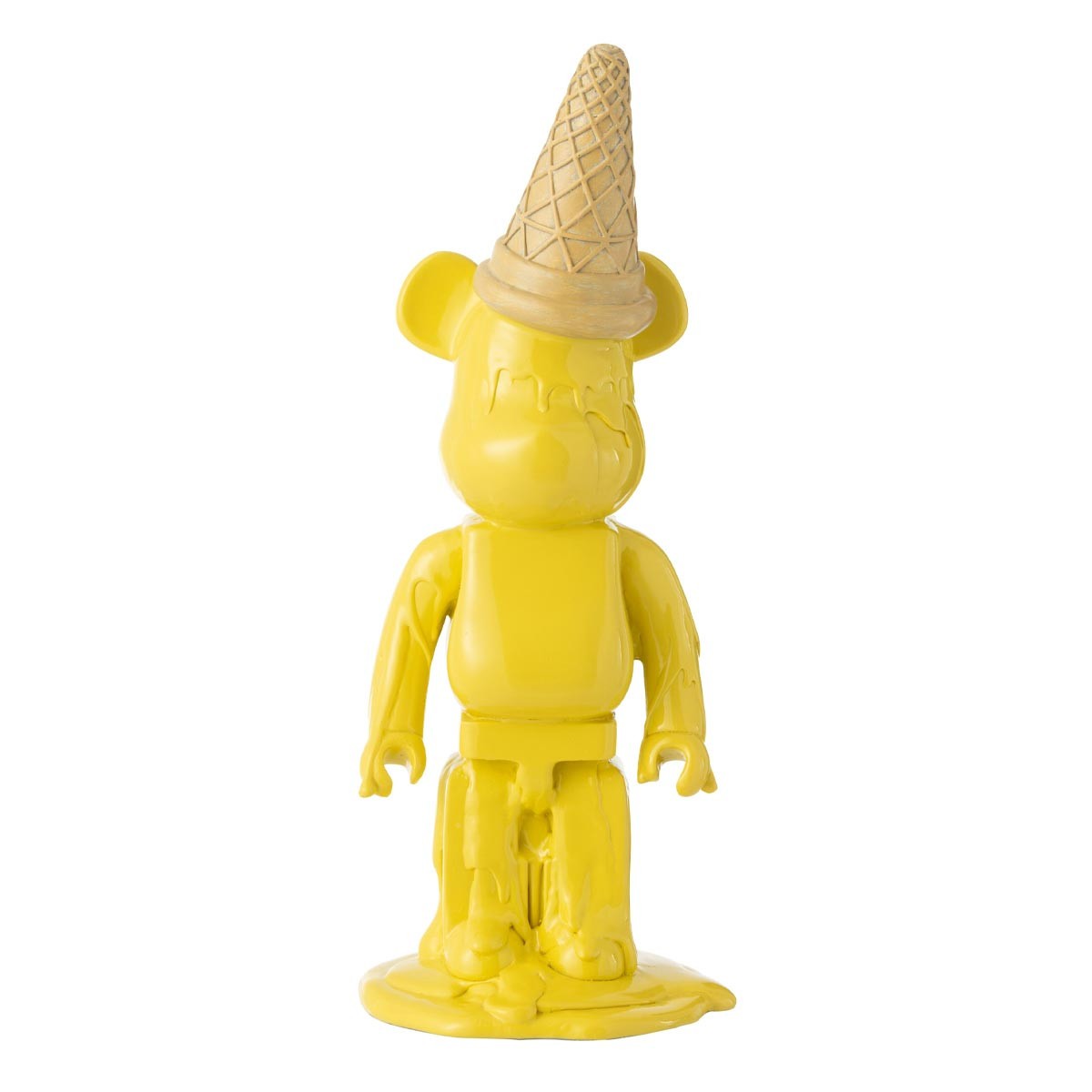 Statuette Ours Cornet Glace 39cm Jaune en Résine Design pour Salon