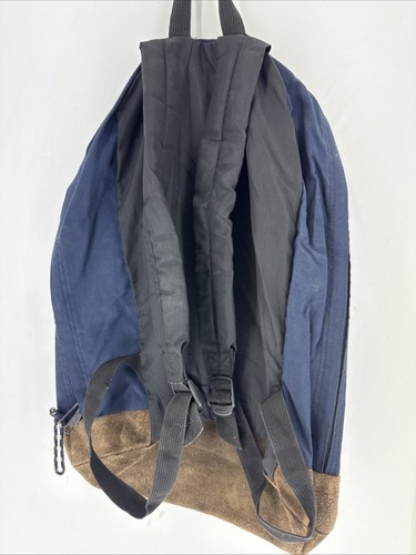 VTG 90s JanSport Blue Suede Leather Bottom Backpack Made in USA Sack Bag Large - Picture 2 of 2