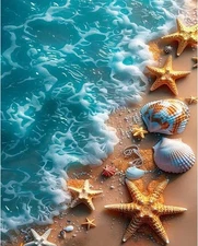 Beach Paint by Numbers for Adults - Starfish Paint by Number on Canvas Without F