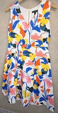 J Crew Sleeveless Linen Blend Colorful Floral Dress Size 6 Fit Flare Knee Length