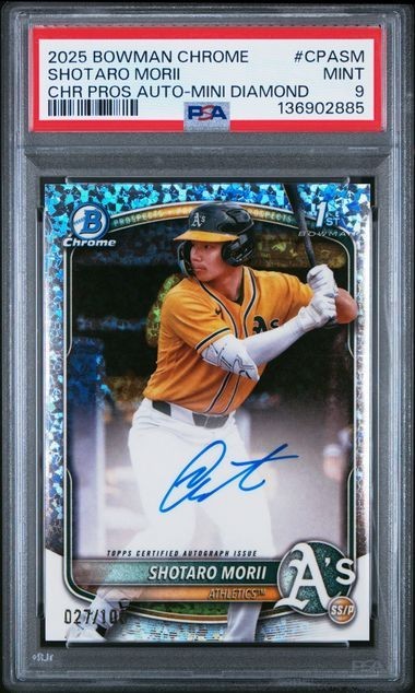2025 Bowman Chrome Shotaro Morii 1st Mini Diamond Refractor Auto /100🔥PSA 9🔥