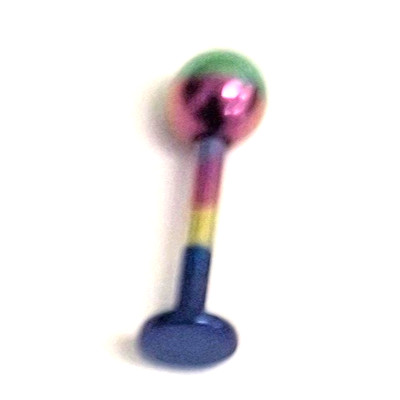 Labret Chin Stud Titanium Tri-Color Striped IP 4mm Ball 14 Gauge 3/8''