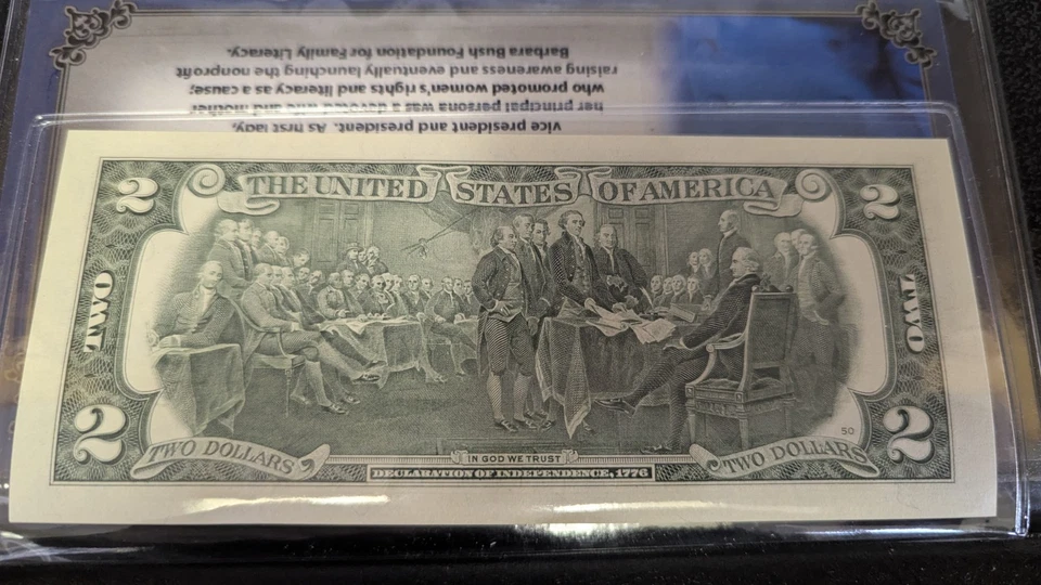 Rare 2018 First Commemorative Mint Barbra Bush Color Artwork Two Dollar $2 Bill - Image 2 of 4