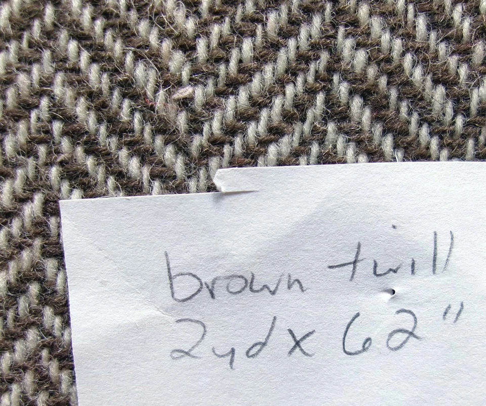 2 yd Vintage WOOL TWEED Heavy Woven Herringbone Twill FABRIC Suiting Brown White - Image 2 of 4
