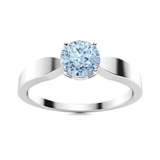 Tapered Shank 5 MM Round Aquamarine 925 Sterling Silver Solitaire Women Ring