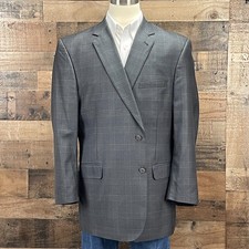 Jos A Bank Sport Coat Mens 50L Gray Plaid Silk Wool Suit Jacket Blazer FLAW