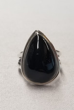 Minimalist Teardrop Pear Shape Black Onyx Sterling Silver 7.0g Ring sz 9