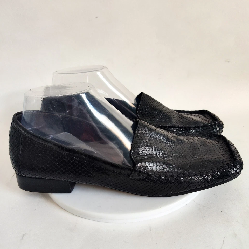 Y2K 90 年代 Enzo Angiolini 乐福鞋 8 码蛇皮皮革平底方头懒人鞋 — 第 2/4 张图片