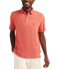 Nautica Men's Textured Pieced Pique Short Sleeve Polo Shirt - Pepper Red-Small