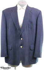 Stafford Blazer Wool Blend Navy Blue Gold Two Button Sport Coat Suit Jacket 46R