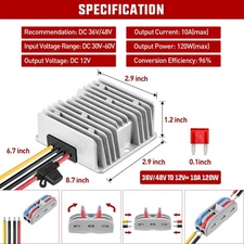 48V to 12V Voltage Reducer DC to DC 10A 120W Converter Reducer Waterproof