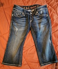 Women s Rock Revival Alanis Cropped Shorts Jean Size 28 Blue Denim 16" Inseam