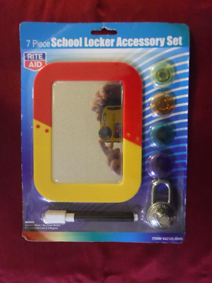 Rite Aid 7pc School/Work Locker Accessory Kit Mirror Combo Lock 4 Magnets Marker