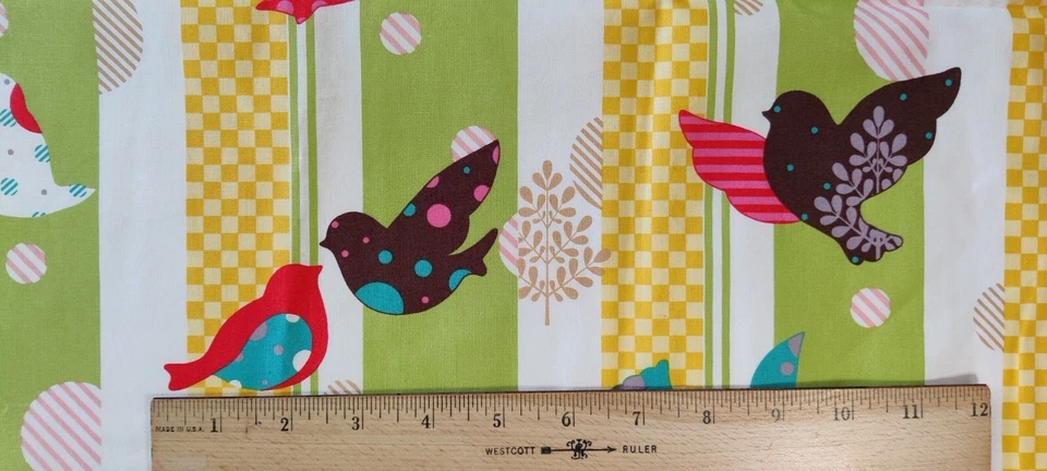 Moda Fabric Birds Colorful Cotton Quilt Cotton Fabric Red Teal Green 18x43" - Image 2 of 4