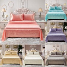 Comfortable Satin Silk Fitted Sheet Bed Flat Sheet Set Bedding Set Pillow Case