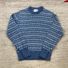 VTG Deans Of Scotland Shetland Wool Sweater 36 Blue White Fair Isle Birdseye 70s