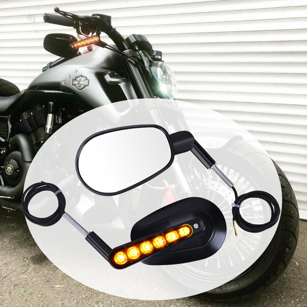 Black Rear View Mirrors Muscle LED Turn Signal Light For Harley V Black Rear View Mirrors Muscle LED Turn Signal Light For Harley V