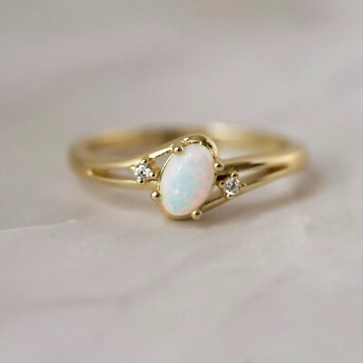 Oval Fire Opal Women's Hand-crafted Promise Ring 14k Yellow Gold