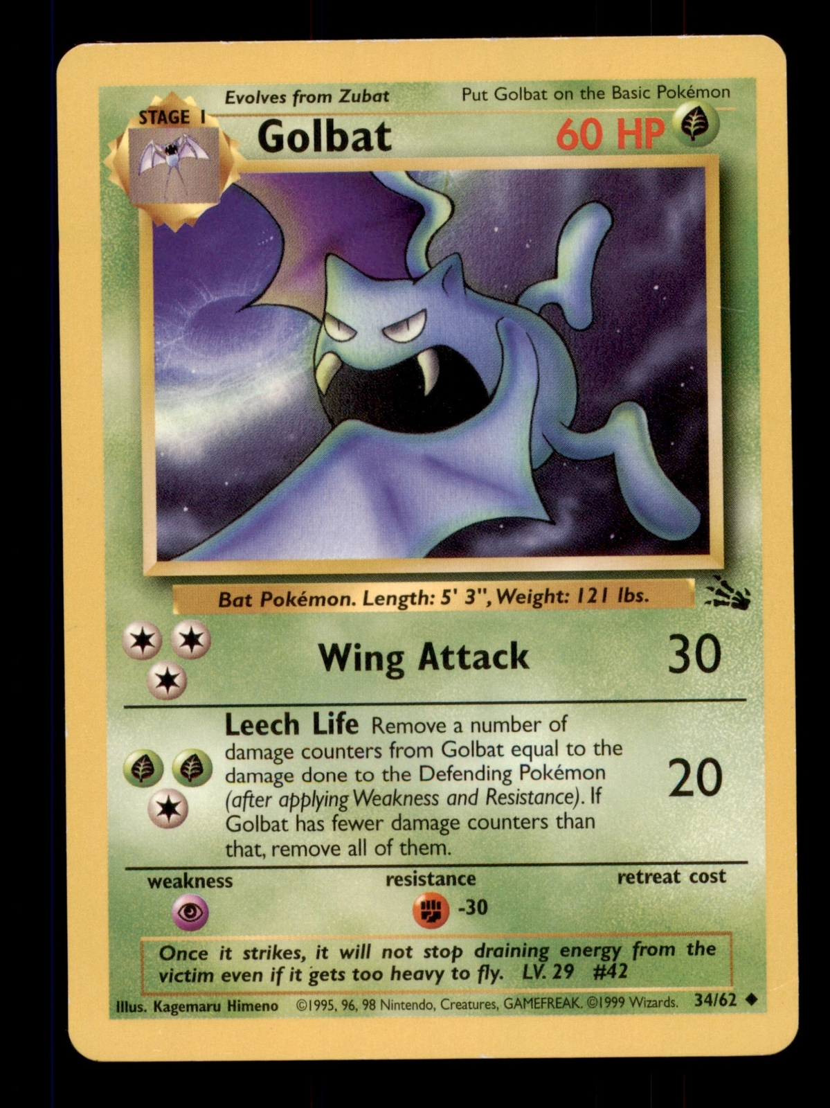 4x Pokemon Card Golbat Fossil 34/62 PLAYED Non-Holo Uncommon WOTC TCG!!!!!!!!!!!