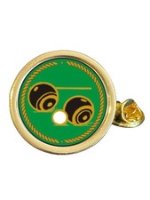 Bowling Bowls and Jack Gold Plated Domed Lapel Pin Badge 