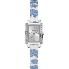 Guess Leather Strap blue white Flower Design 25mm Ladies Delila Watch W0888L2