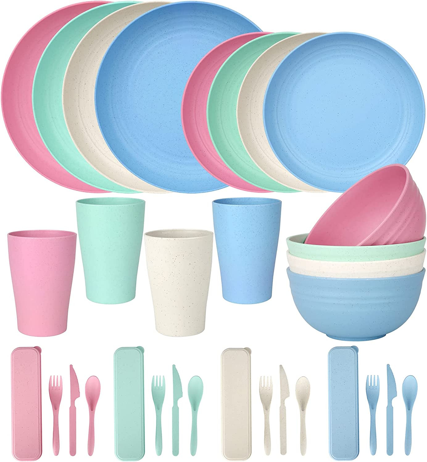 Wheat Straw Dinnerware Sets for 4 Lightweight & Unbreakable Dishes Microwave & D