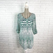 Charlotte Russe Chevron Print Long Sleeve Shirt Dress Green Blue White Sz Medium