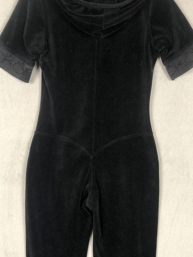 VTG Y2K ECKO Velour Hooded Jumpsuit Women's S Black S/S Zip Up Romper Streetwear - Picture 18 of 21