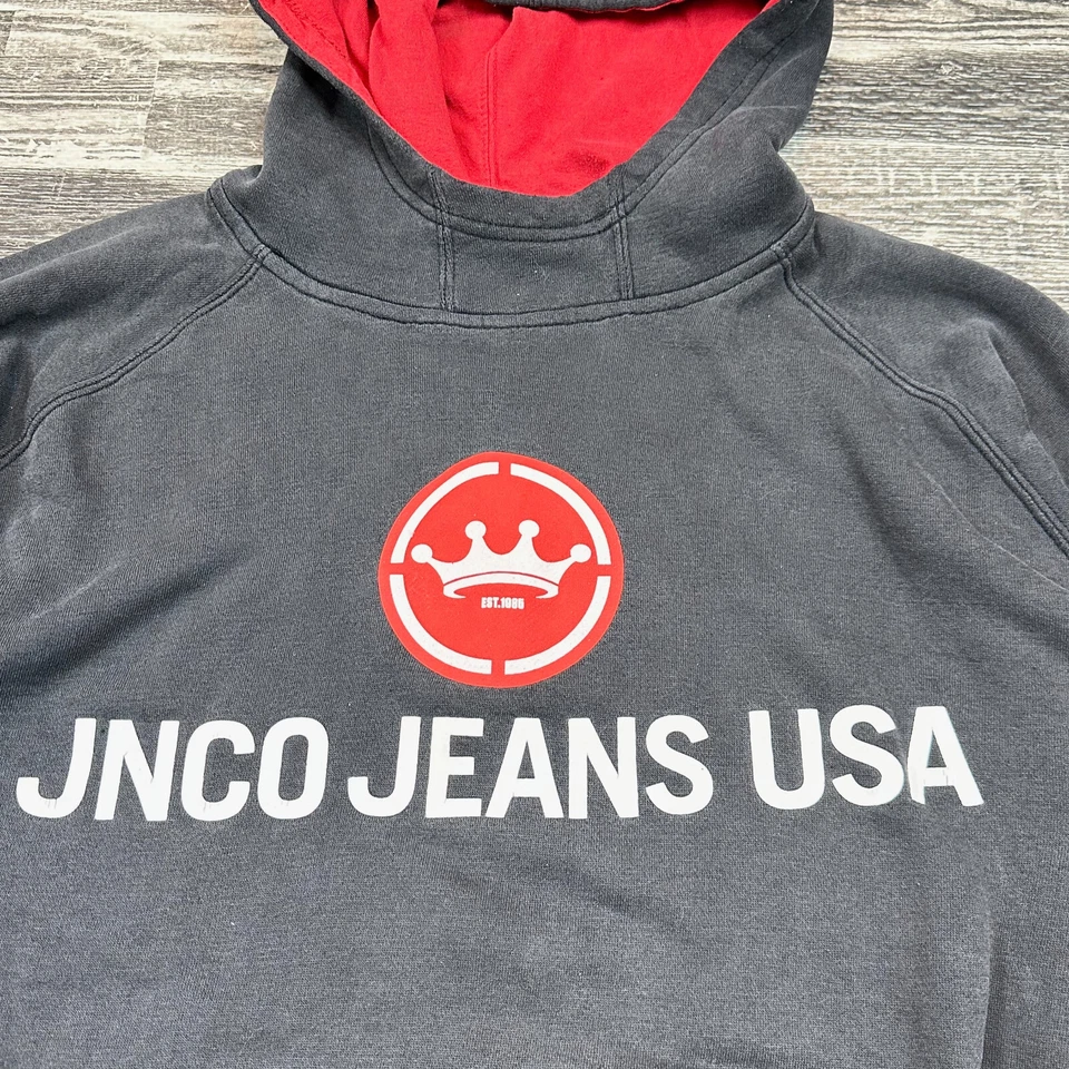 Y2K винтажный JNCO джинсы мужской размер XL двусторонний графический Streetwear толстовка с капюшоном РЕДКАЯ - Изображение 4 из 4