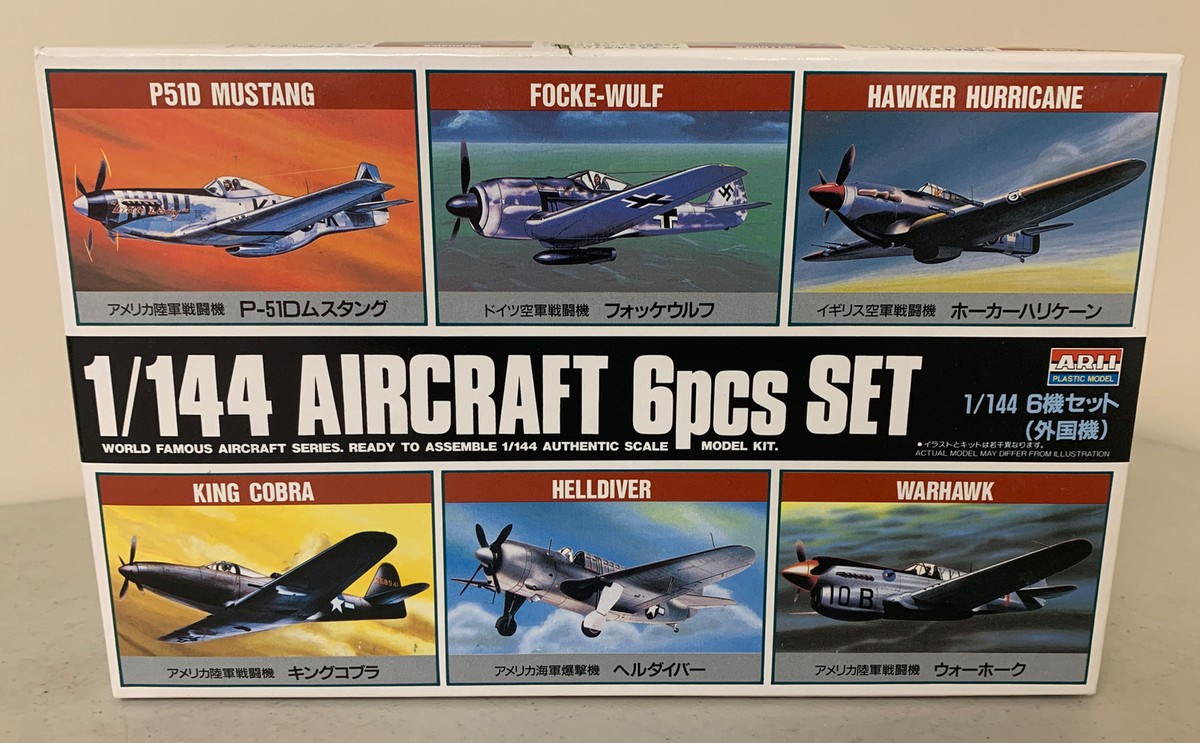ARII 1/144 Aircraft 6pc WWII Model Kits P51 FW-190 Hurricane
