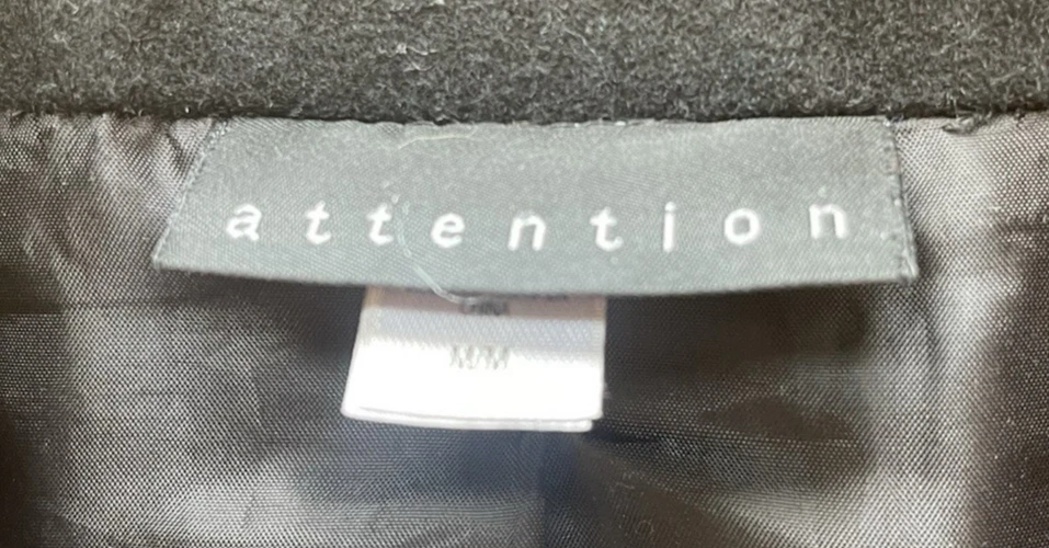 ATENCIÓN Abrigo Guisante Cinturón Trasero Doble Pecho Mezcla Poli Negro Mediano M Foto 3 de 4