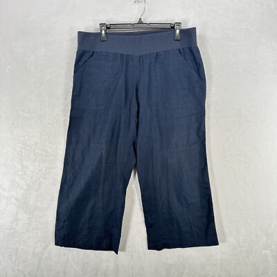 Allen Allen Pants Womens Large Blue Linen Wide Leg Crop Coastal Beach Lagenlook