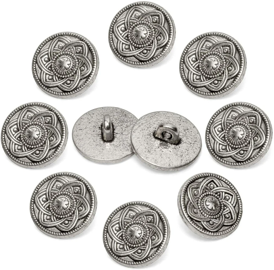 10 Knöpfe aus Metall mit Blumen Ø ca. 15mm, Lochgröße: 2,2 mm, Farbe: antik - Bild 3 von 4