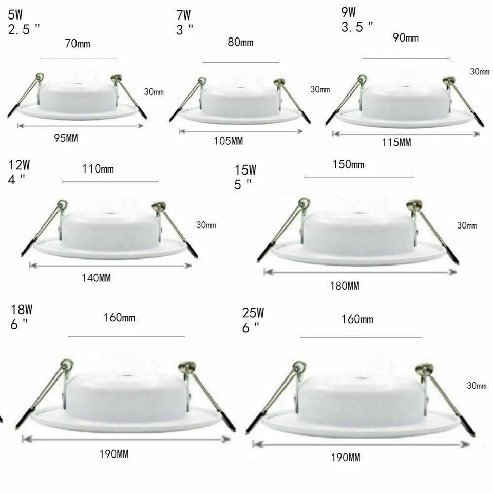 Dimmable Recessed Led Ceiling Down Light Lamp Spotlight 5/7/9/12/18W 110V-240V - Image 2 of 4