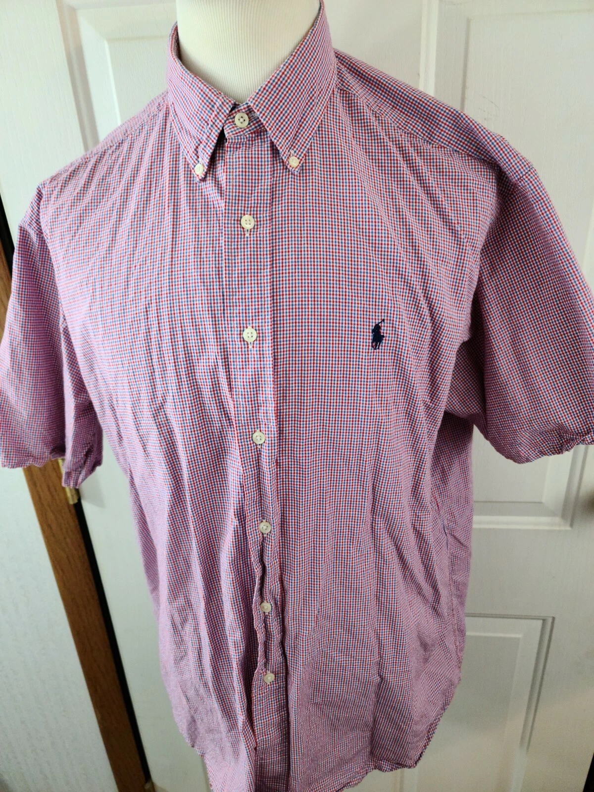 Mens POLO RALPH LAUREN Micro Check Short Sleeve 'Blake' Casual Shirt L