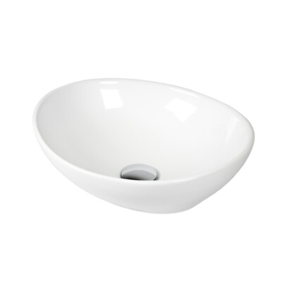 Waschbecken Keramik Aufsatzwaschbecken Oval 41 x 34 cm weiß Komplettset 