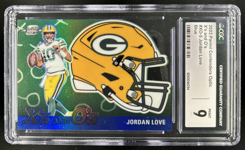2023 Panini Contenders Optic Jordan Love X's and O's Blue #/99 Packers CGC 9