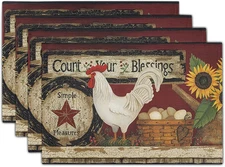 Giwawa Vintage Rooster Placemats Set of 4 Farmhouse Chicken 12"x18", 