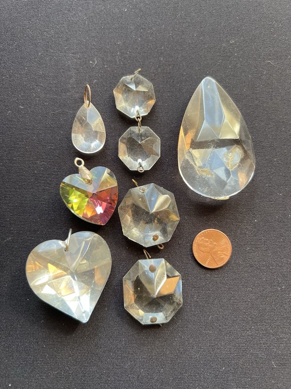 Lot Vintage Crystal Glass Prisms for Craft Replacement Chandelier Heart Pendant
