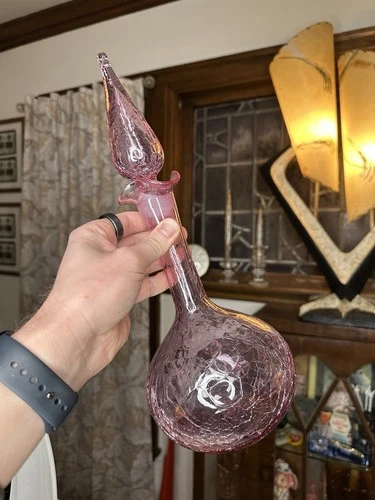 Blenko *37 Rosè Pink Crackle Glass Decanter