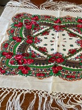 ELEGANTE TRADIZIONALE SCIALLE VINTAGE BIANCO PURA LANA cm. 100 x 100 + frange