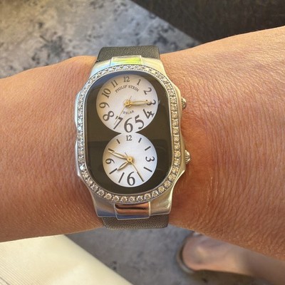 Philip Stein Teslar Dual Time Zone Watch Steel with Diamonds | eBay