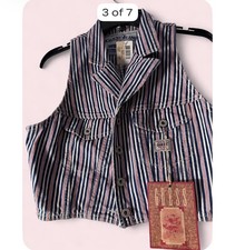 Vintage 90s Guess Jeans Striped Denim Vest Women's Large DEADSTOCK