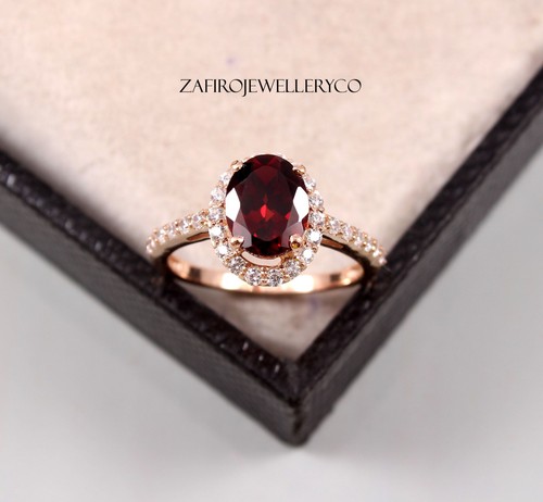 Natural Garnet Ring, January Birthstone, Promise Ring, 925 Sterling Silver - Afbeelding 3 van 3