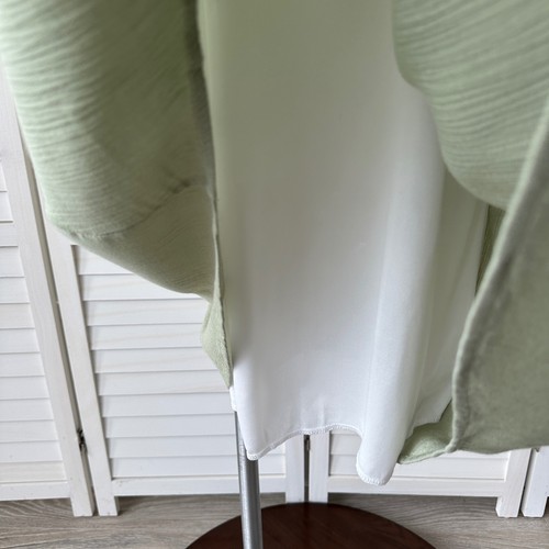 New Stevie Hender Green Crinkle V Neck Dress Short Sleeve Cottagecore Size L - Picture 4 of 10